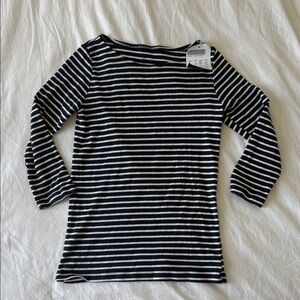 Brandy Melville Navy and White Striped Long Sleeve Top